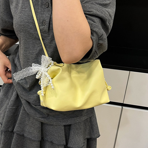 Hottest Niche Cream Cheese Yellow Women's 2025 Trendy Popular Versatile Crossbody Bag Stylish Elegance Pleated Bucket Bag