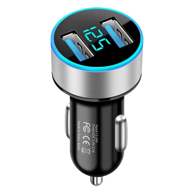 Car charger digital display screen mobile phone super fast charger head car charger cigarette lighter conversion plug car USB cable