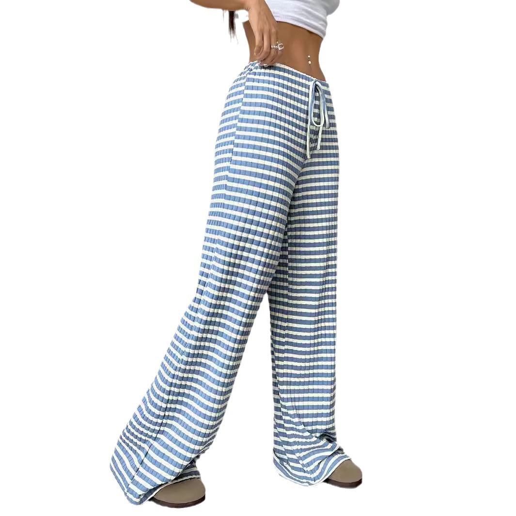 2026 Fall/Winter European And American Cross-Border Women's Clothing Striped Solid Color Elastic Drawstring_voghion.com