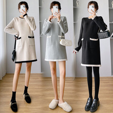 实拍现货2025孕妇装秋装新款洋气针织孕妇连衣裙毛衣裙子8288灰色