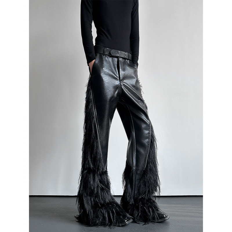 Designer Runway Style Halloween European Fashion Unisex Leather Pants with Crocodile Pattern and Leather Patchwork Casual Pants Designer Runway Style Halloween European Fashion Unisex Leather Pants with Crocodile Pattern and Leather Patchwork Casual Pants