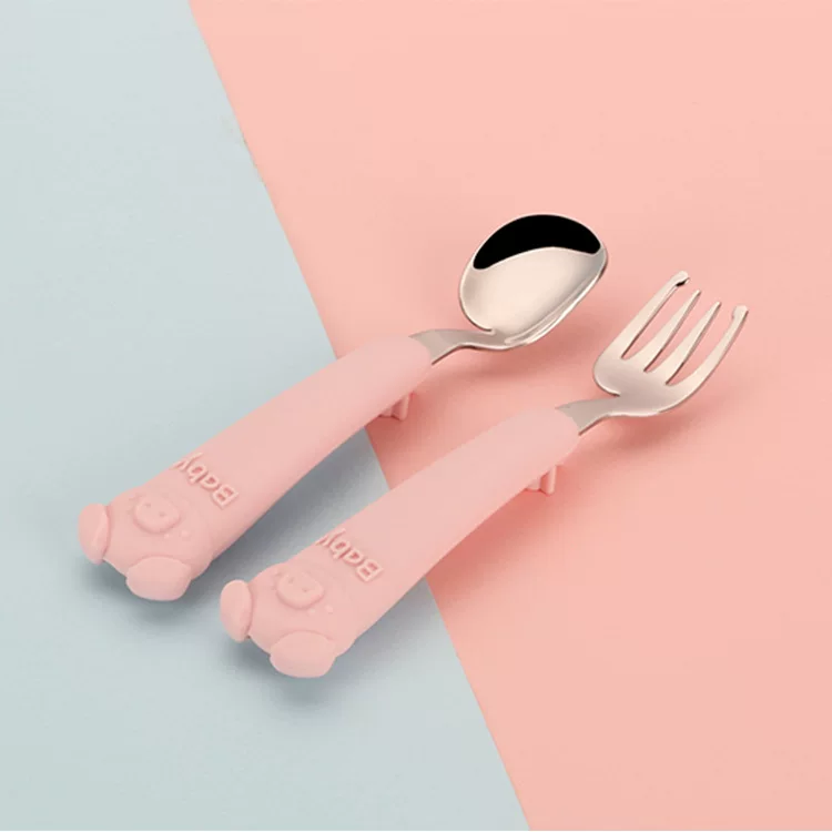 Children's silicone teaching set stainless steel, creative handheld tableware, Birthday gift