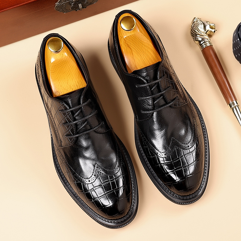 Zapatos de cuero de negocios de otoño para hombres, lazos de estilo británico transpirables, zapatos de boda casuales suaves