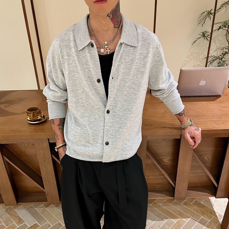 OXFREAK「老钱风 混纺」18针精纺开衫毛衣男高级感翻领针织衫|undefined
