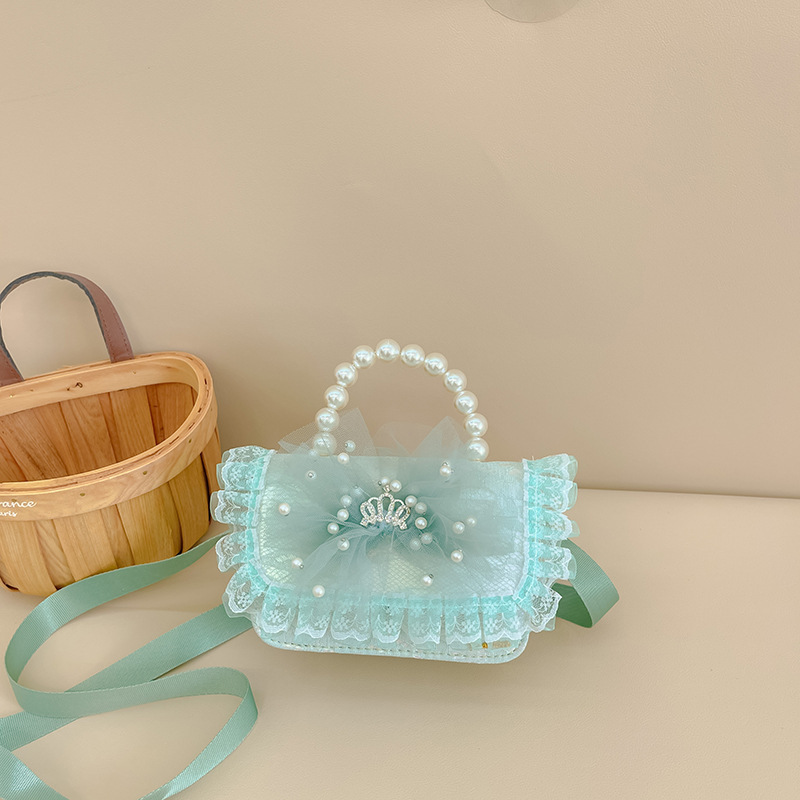 Bolsa de niños de estilo extranjero bolso de perlas bolso de hombro de encaje arco lindos princesa mochila