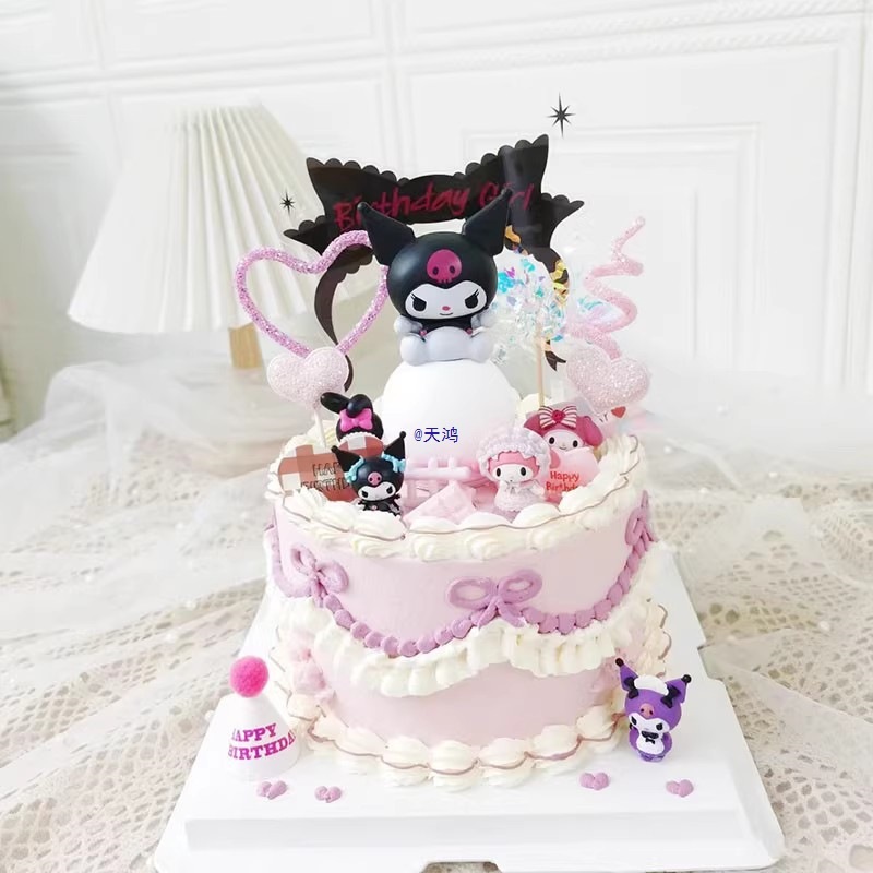 网红凯蒂猫蛋糕装饰摆件发光主题插牌女孩儿童生日烘焙插件配件
