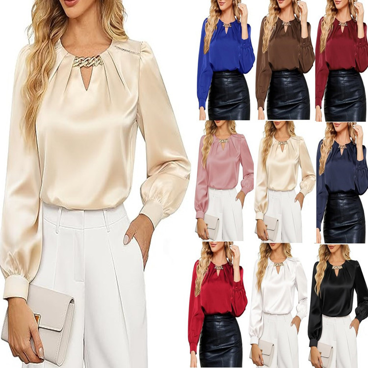 Amazon Wish Independent Station 2025 Spring & Fall New Women's Satin Elegant Elegant Workplace Ol Goddess Shirt