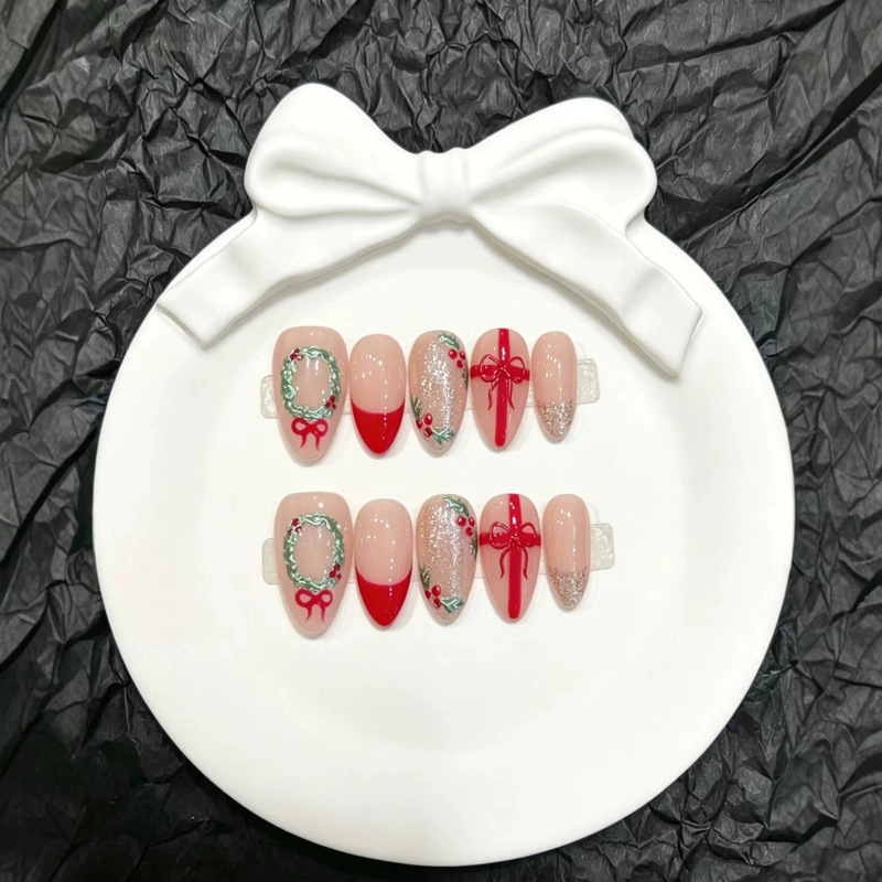 [Made in Shenzhen] Christmas Wreath Pure Handmade Wearable Nail Art Whitening Nail Stickers Nail Patches