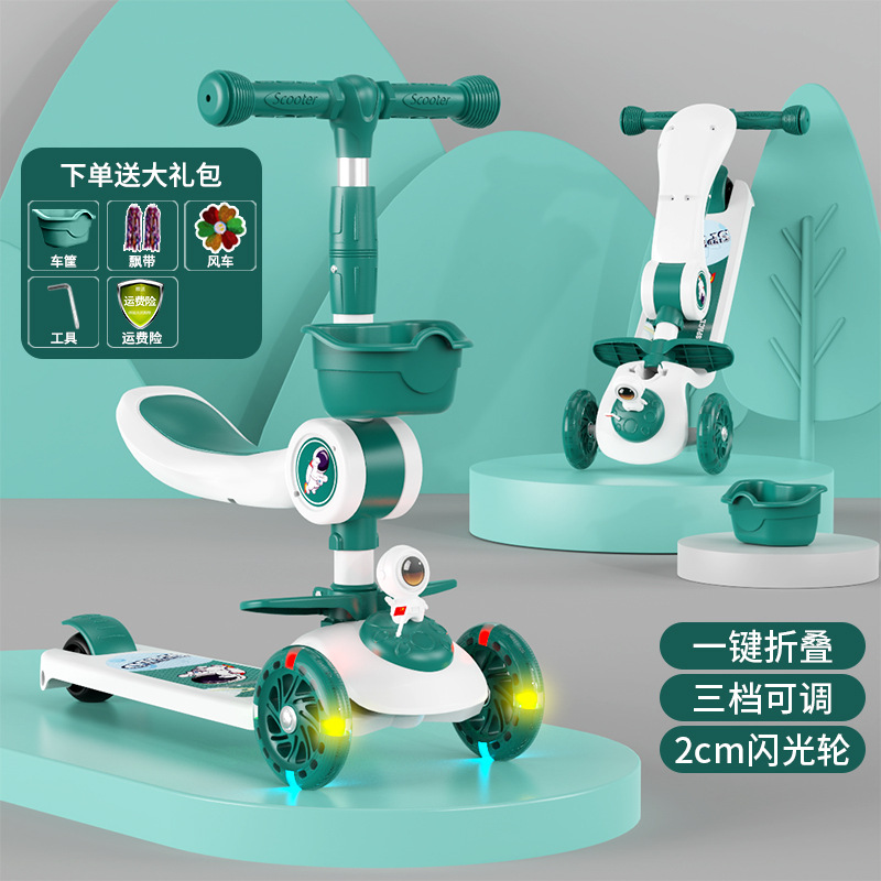 Niños de scooter con asiento plegable 2-6-10 años de edad niños y niñas tres en uno scooter con pedal