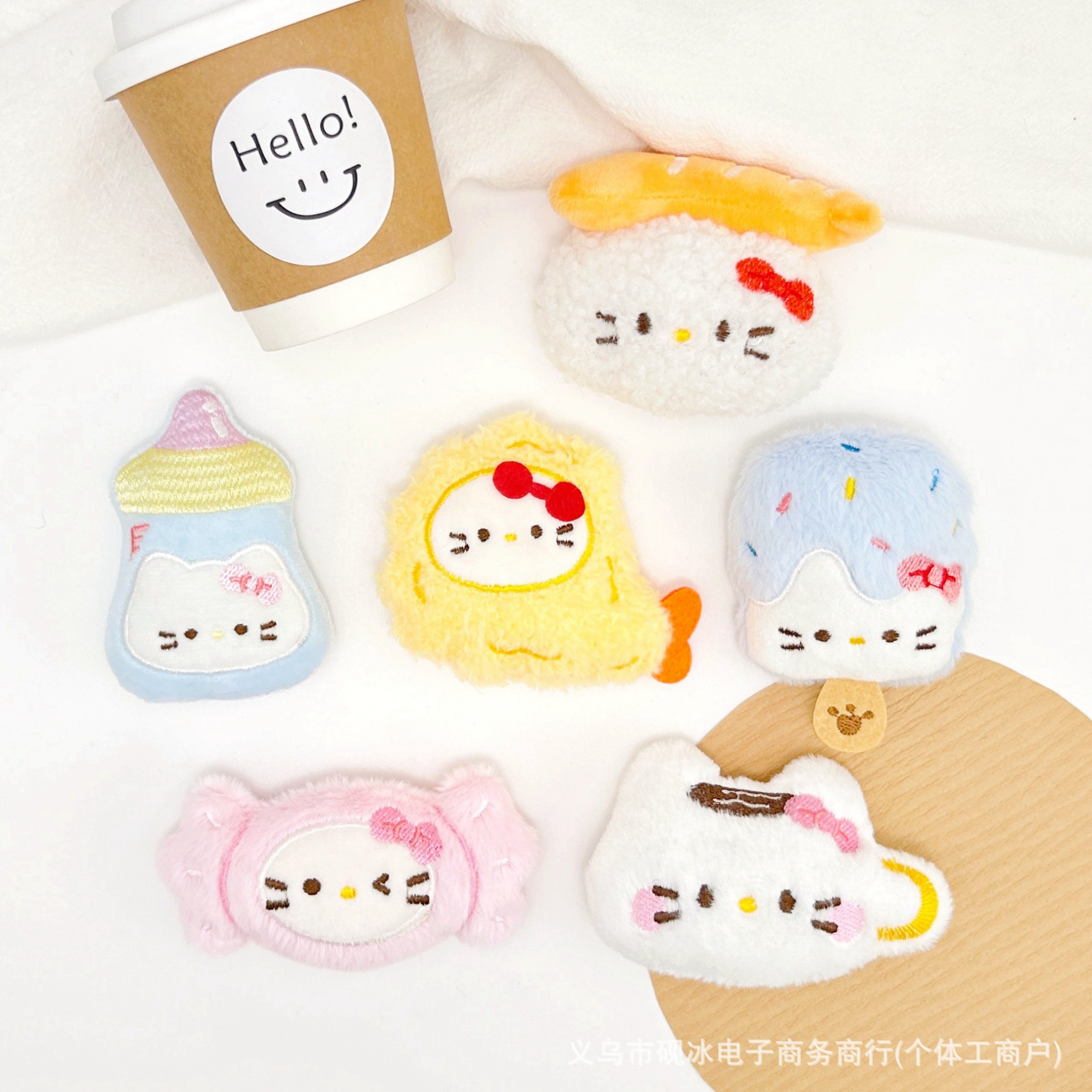 Sweet Hello Kt Cat Brooch Decoration Sanrio Doll Fried Shrimp Doll DIY Handmade Creative Children's Clothing Accessories