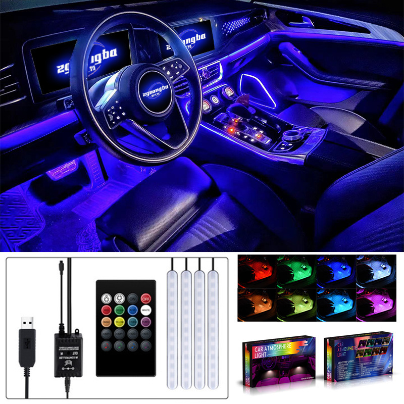 Lámpara de ambiente RF de coche nuevo, luz de ambiente de aire con control de voz en las plantas de los pies, tira de luz decorativa LED, luz de ambiente