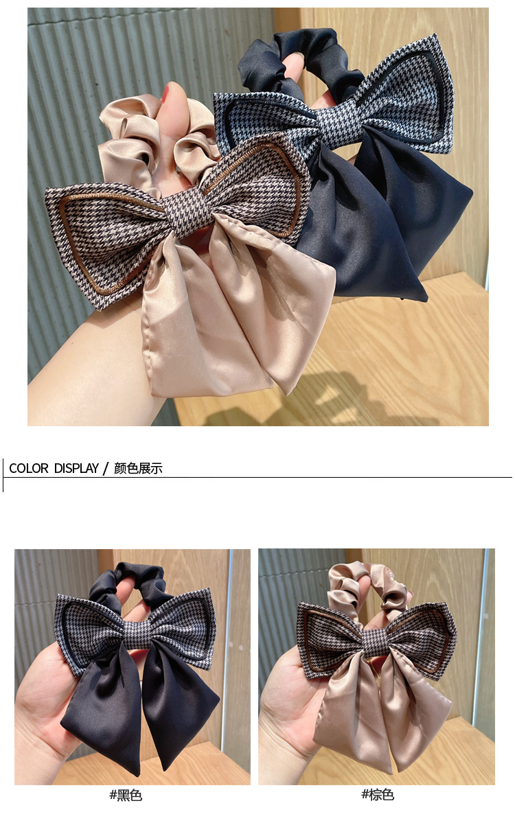 Autumn And Winter Houndstooth Knot Bow Ribbon Bow Hair Tie Headband display picture 1