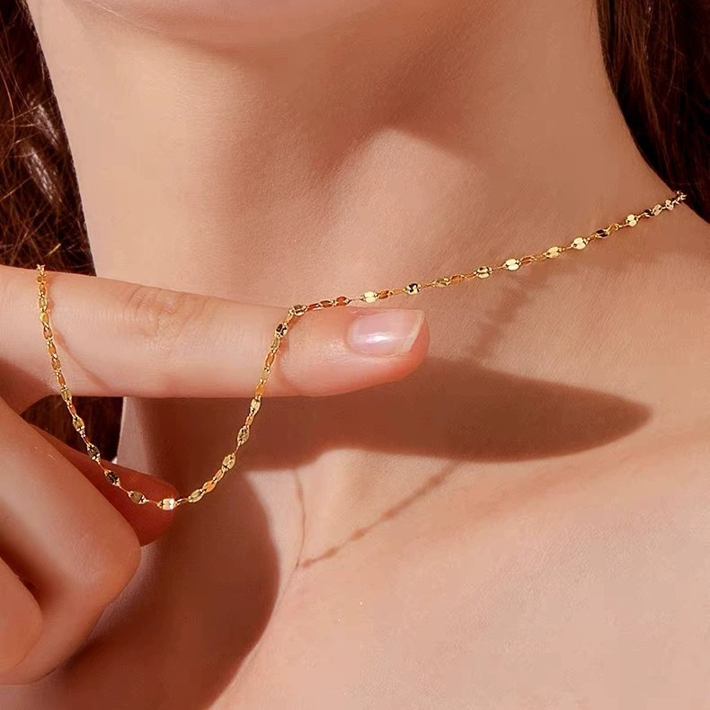 Ожерелье из золота 18 карат, женское цветное золото, розовое золото, золотая цепочка, белая золотая цепочка на ключицу, простая цепочка на губы, au750, водяная ракушка, оптовая продажа