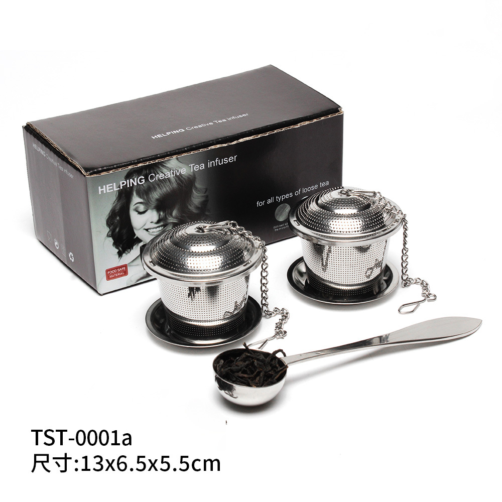 Suministro directo de fábrica fabricante de té 304 colador de té de acero inoxidable simple plegable juego de té binaural accesorios gran cantidad en stock