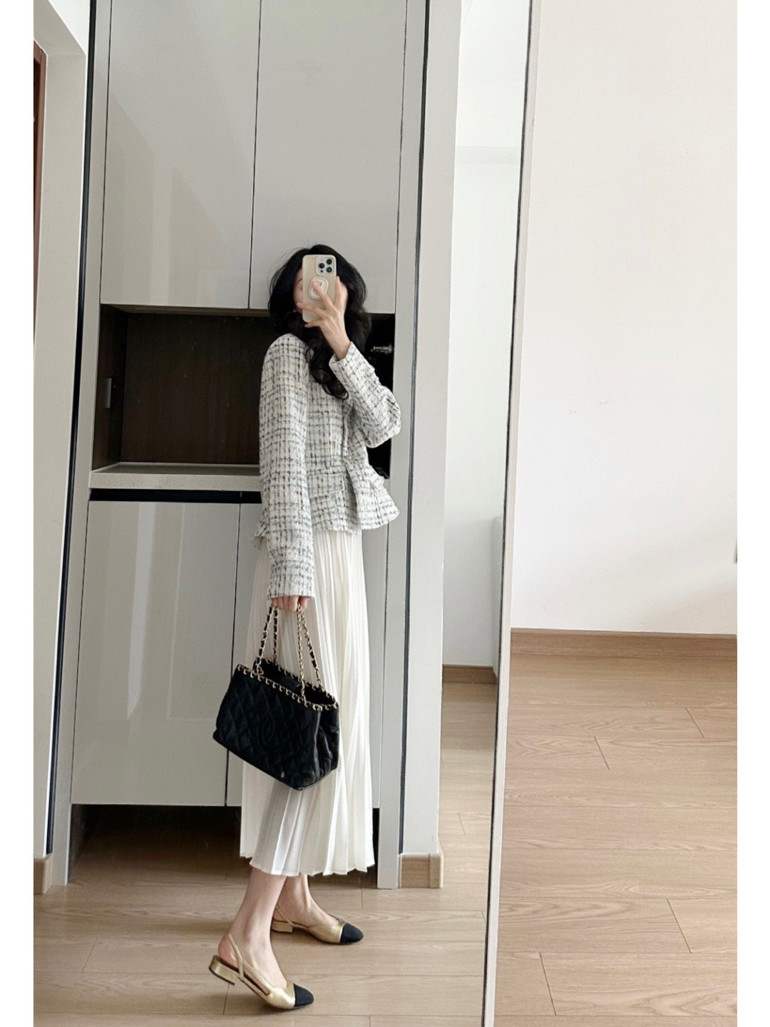 锐达 秋季新款韩版高级感西装领收腰小香风外套+垂感百褶裙两件套详情5