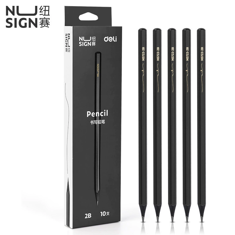 Карандаш дерево-мелок Deli Stationery новый продажа NS722-2B/HB для детского сада и начальной школы, шестигранный черный деревянный карандаш (10 держателей/ящик)
