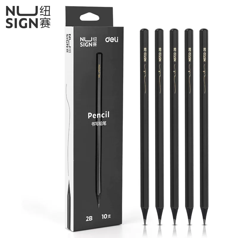 Карандаш дерево-мелок Deli Stationery новый продажа NS722-2B/HB для детского сада и начальной школы, шестигранный черный деревянный карандаш (10 держателей/ящик)