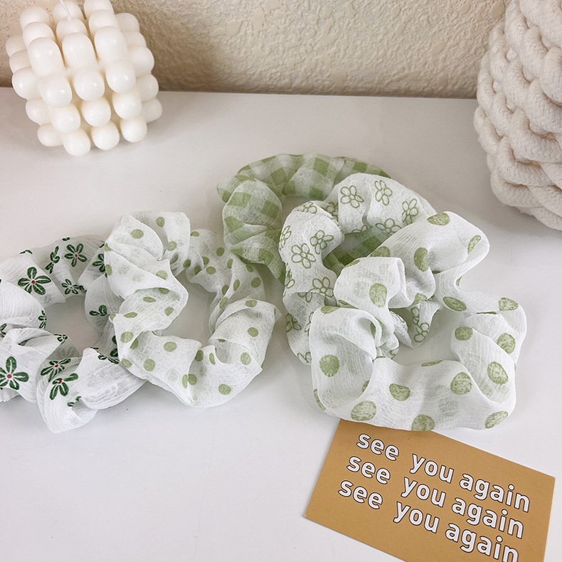 Fashion Green Hair Rope Plaid Polka Dot Flower Hair Scrunchies display picture 3