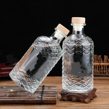创意新款500ml果酒洋酒瓶菱形红酒葡萄酒瓶透明玻璃酒瓶空瓶密封