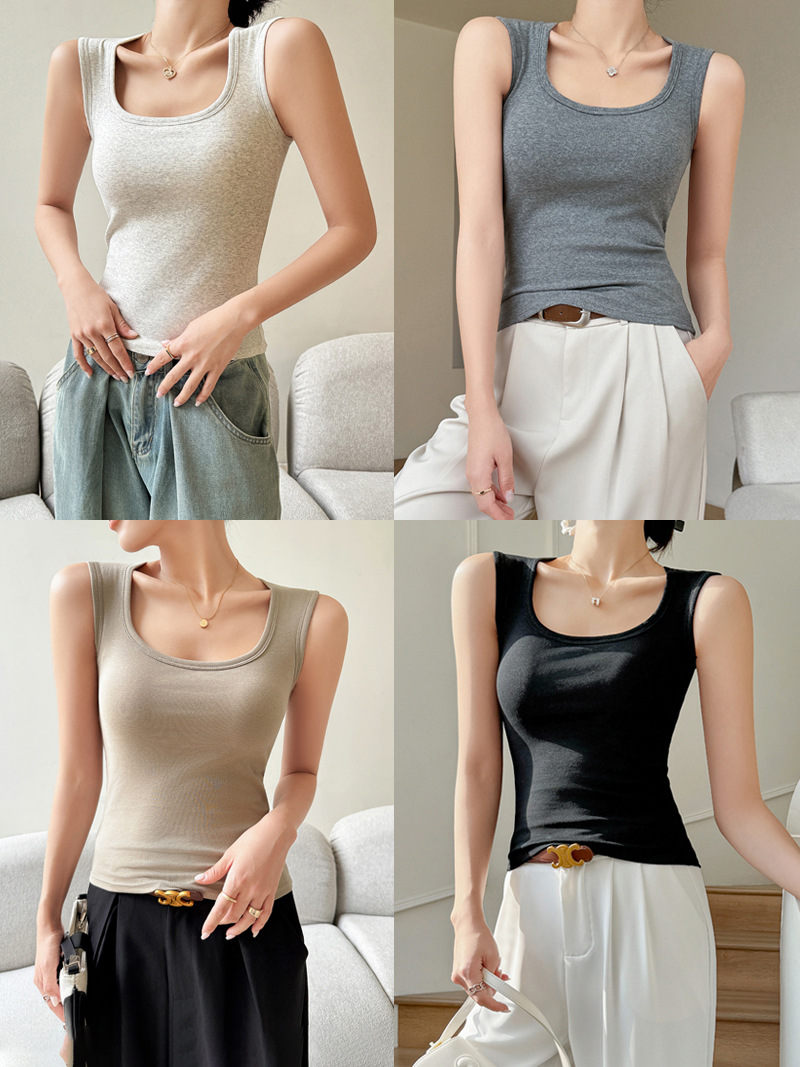 2025 Summer New Style Camisole Vest Women's Inner Base Wearing Outer Wearing Auxilum I-Shoulder American Style Wide Shoulder Belt Top