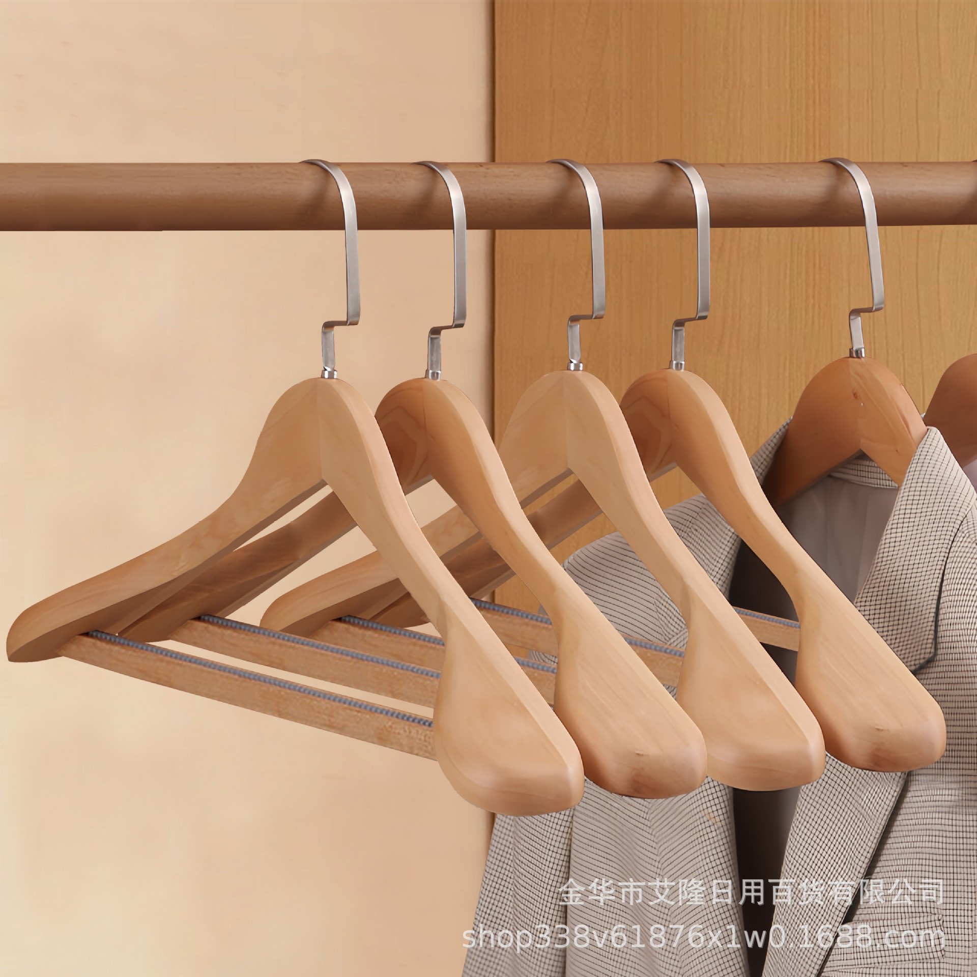 Perchas de madera sólida trajes trajes de ropa de madera sin marcas tiendas de ropa de madera hotel seleccionado soporte de ropa de madera estante de ropa antideslizante