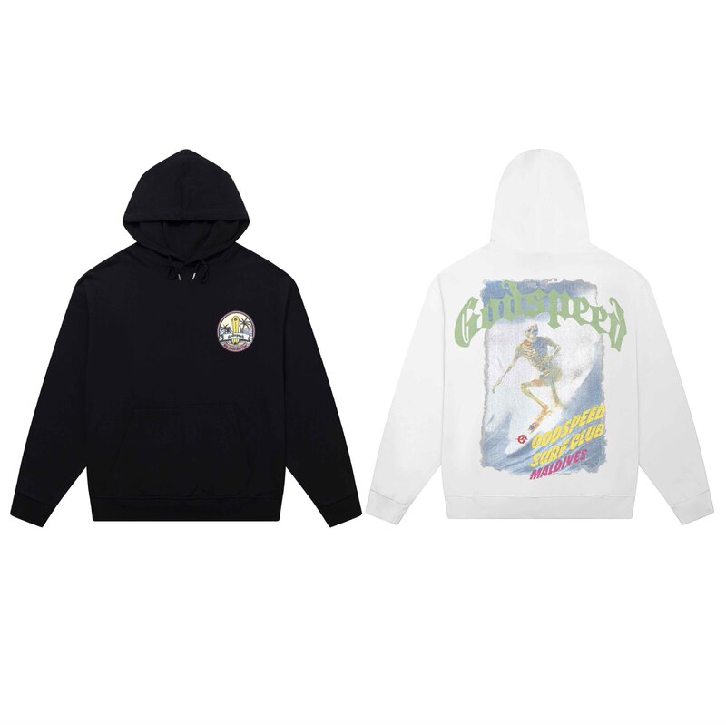 2025 Spring and Autumn New God Surf Skull Pattern Round Neck Pullover Hooded Sweatshirt for Men and Women Same Style One Piece Batch