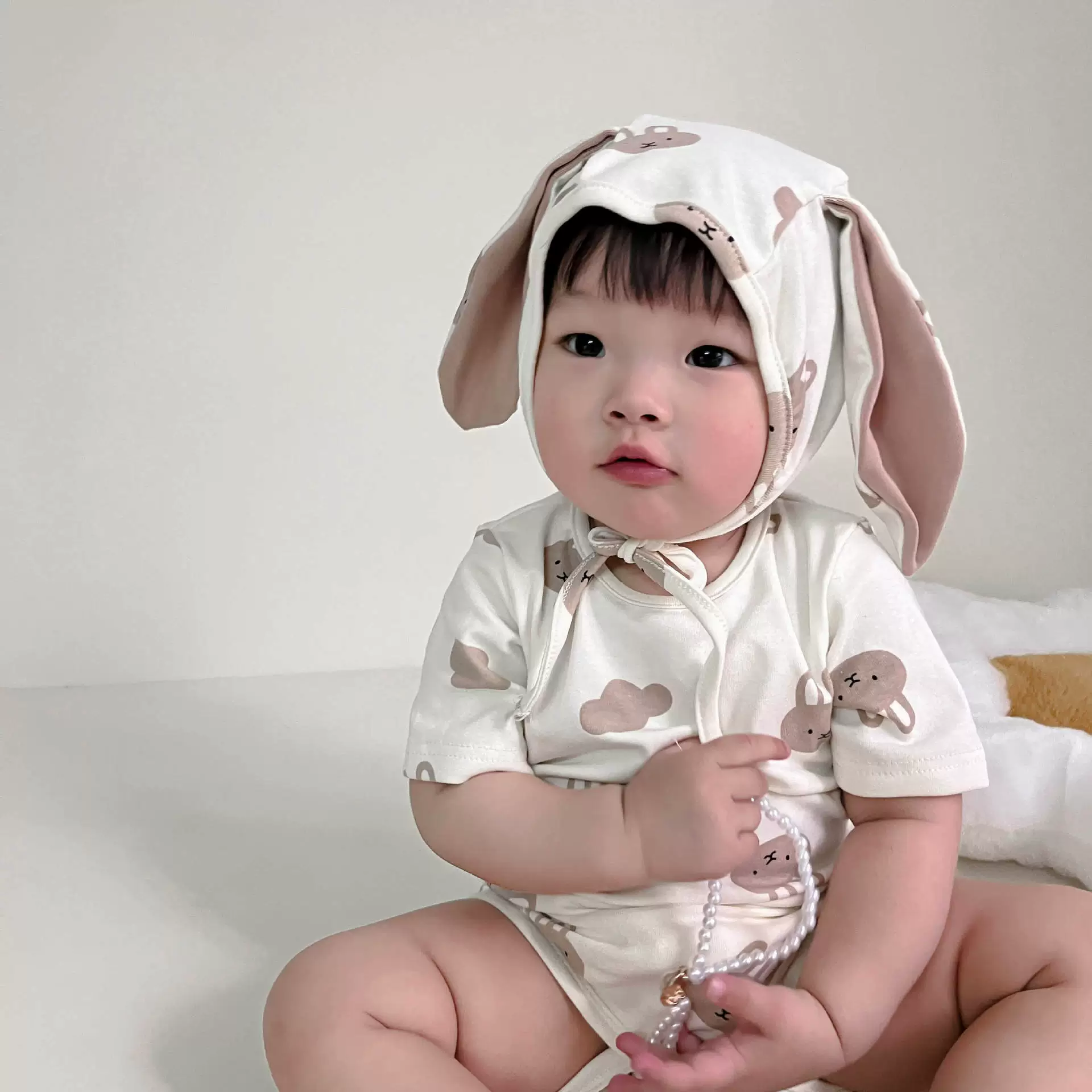 25 новых летних детских комбинезонов в корейском стиле с принтом кроликов по всей поверхности, комплект детских комбинезонов.