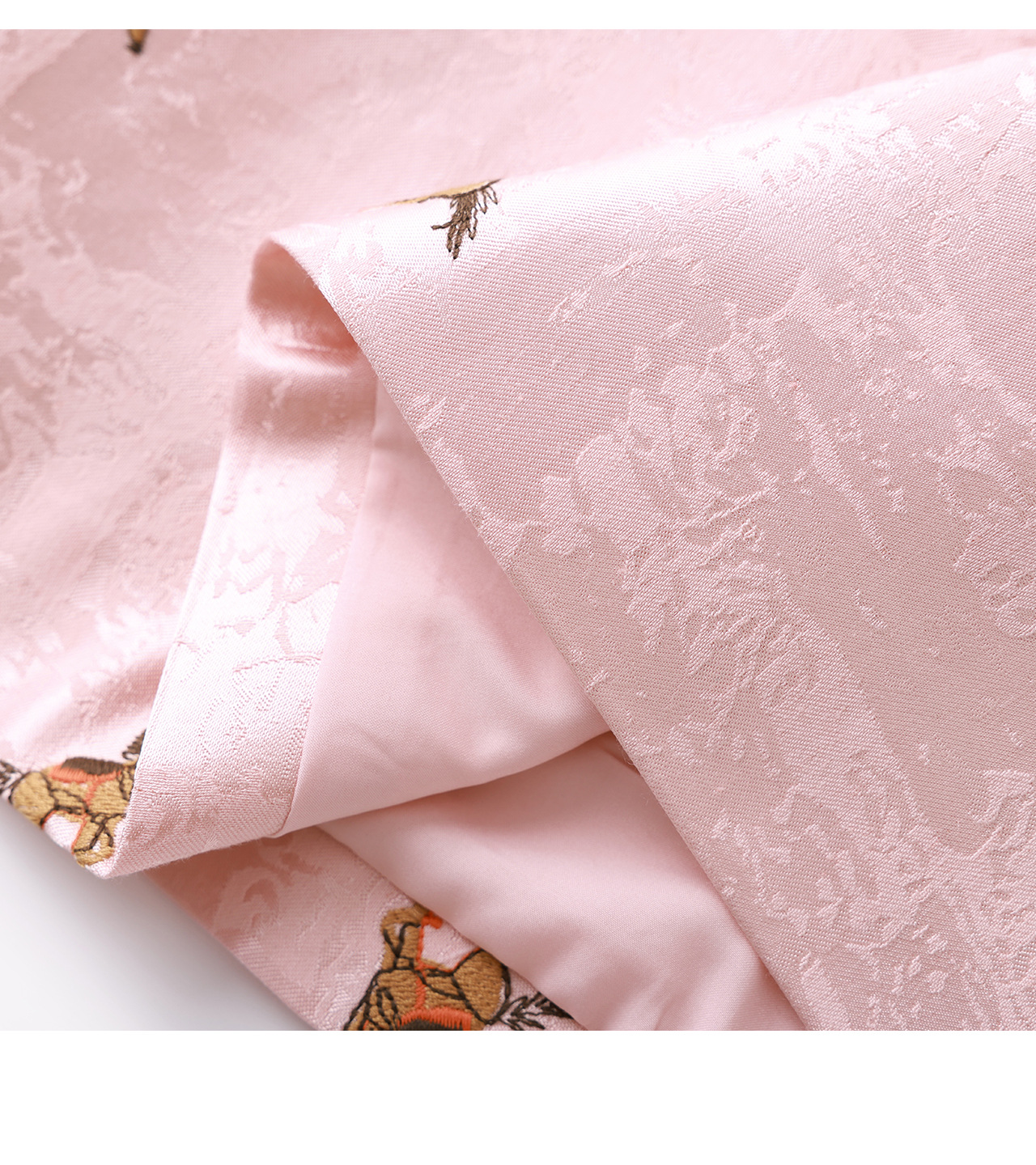 Đầm maxi nữ tay ngắn thêu hoa văn jacquard, chất liệu linen phối ren — màu hồng chi tiết 28