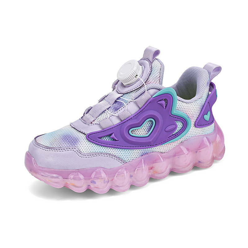 Comercio exterior transfronterizo para niñas, primavera y verano 2025, zapatos deportivos transpirables de malla para niños, zapatos para correr con hebilla giratoria para niños y niñas de mediana edad