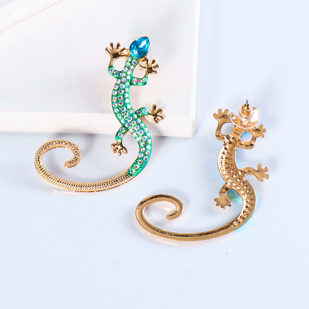 Nihaojewelry Jewelry Wholesale Fashion Color Diamond Lizard Animal Earrings display picture 6