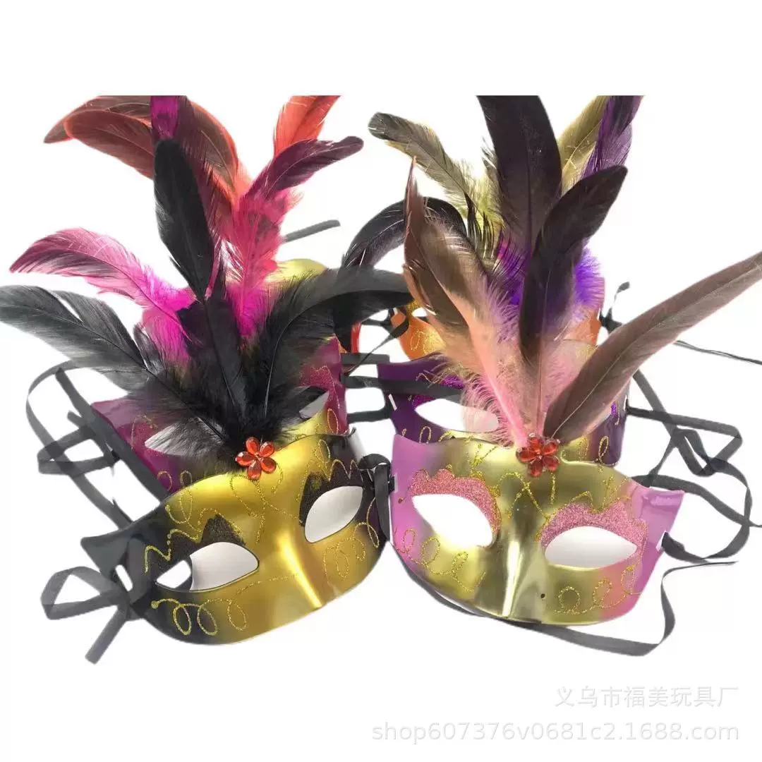 热销万圣节化妆舞会电镀羽毛彩绘面具金粉公主面具