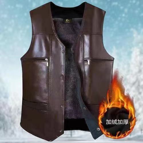 Pima Jia Men's Autumn/Winter Mid- to Late-Life Warmth Casual Vest, Fleece-Lined, Cold-Resistant Waistcoat for Seniors and Dads