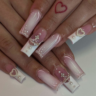 Cross-border 24 long square diamond sweet wearing armour cross-border pink multi-diamond coffin type press type false nails