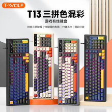 T-WOLF雷狼T13客制化键盘游戏电竞拼色RGB发光紧凑型电脑键盘98键