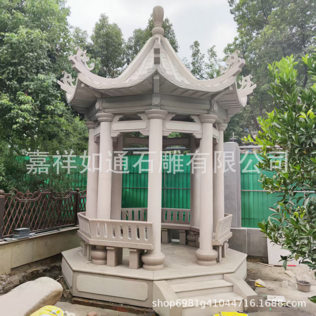 花园户外石雕凉亭六角单层双层圆形欧式石凉亭庭院古建园林石亭子