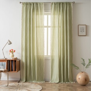 Orange Bottom Curved Flower Curtain Wearing Rod Three Color Curved Pastoral Printed Tassel Punch-Free Kitchen Curtain Semi-Shaded Bay Window