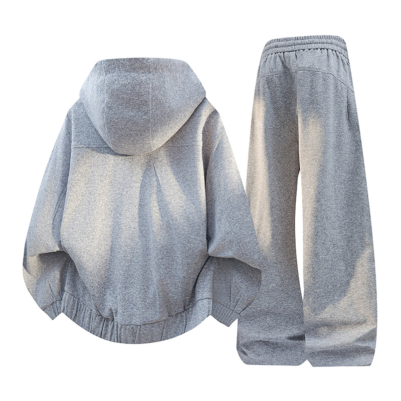 Primavera nueva juventud estudiantes estilo americano estilo de moda set suelto con chaqueta encapuchada pantalones recto set de dos piezas