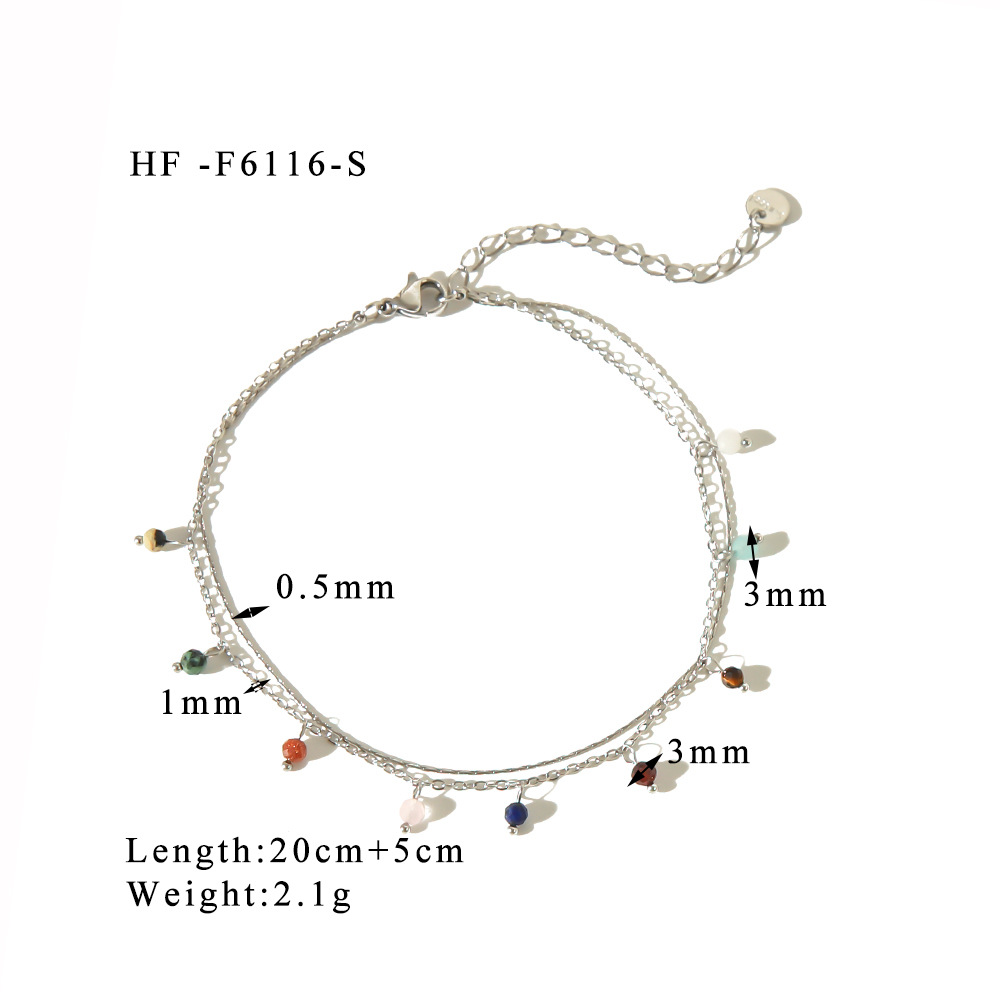 Estilo bohemio nuevo color de acero de titanio colgante de borla de jade natural doble tobillera casual adorno de pie chapado 18K