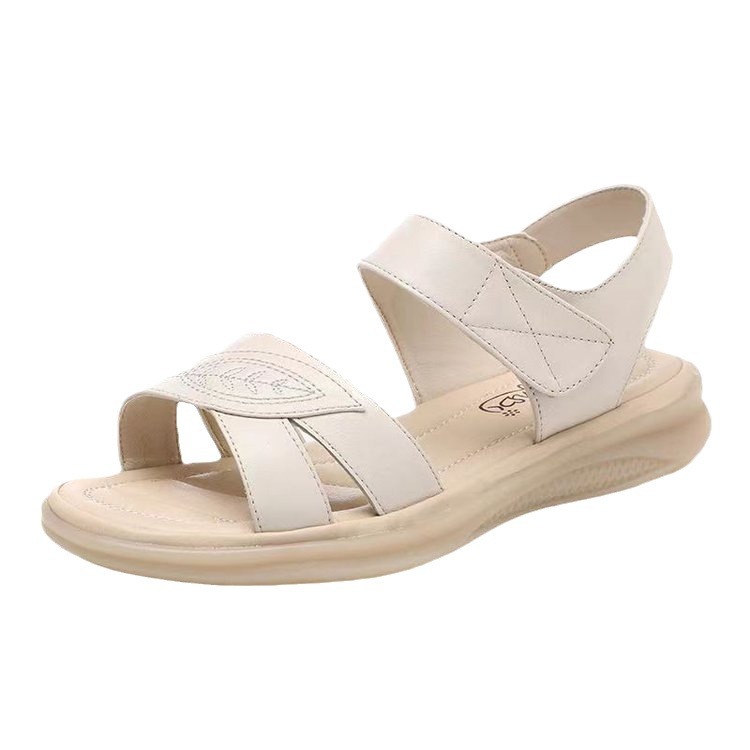 Sandalias de madre con fondo de tendón para mujer, verano plano, nuevo estilo, todo-fósforo, cómodas y ligeras, sandalias de mediana edad y ancianos, velcro