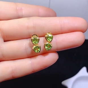 New Japanese Style Simple Geometric Stud Earrings 925 Silver Set with Natural Olivine Main Stone Size Angle 5