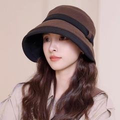 秋冬季渔夫帽子女双色拼接百搭帽子加厚保暖优雅礼帽出游水桶盆帽