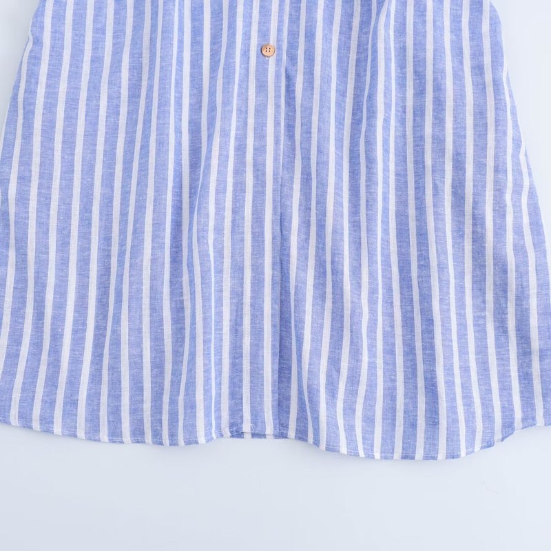 速売通卸売り夏の新型女装縞襟単列ボタン半袖帯迷笛ワンピース|undefined