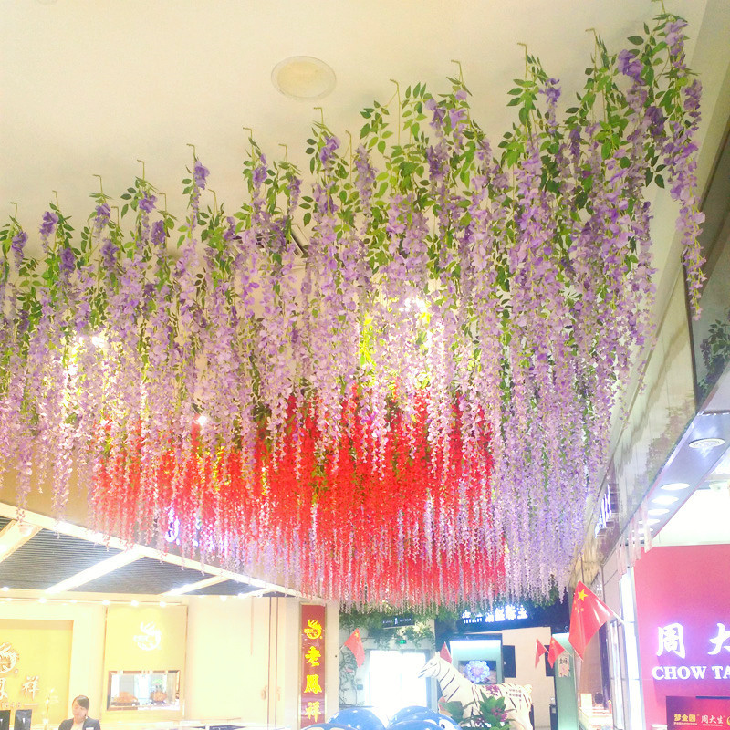 人工藤の花、豆の花、偽物の花、造花、緑の植物、リビングの天井、壁掛けの花、藤、結婚式の装飾、卸売|undefined