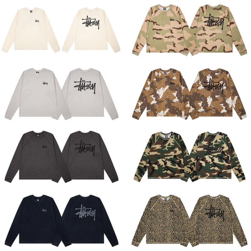Stu American Style 2026 Autumn Series Logo Design Washed Raglan Sleeve Waffle Retro Long-Sleeve T-Shirt