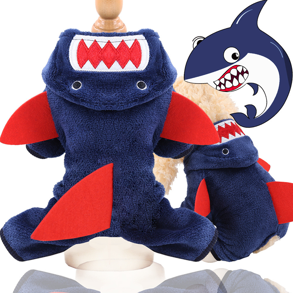 Mascota perro gato ropa de peluche cubo francés Otoño e Invierno suministros coral polar tiburón caliente transformación dibujos animados