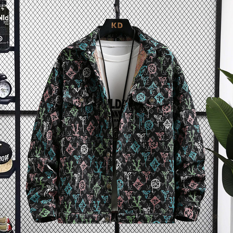Spring and Autumn Men's Youth Yarn-dyed Jacquard Shirt Contrast Handsome Distinctive Embroidered Top Coat Men's Trendy Jacket