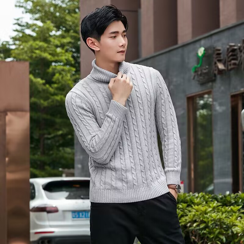 Japanese and Korean cross-border Men's turtleneck twisted knitted sweater fashionable youth solid color all-match pullover winter warm sweater