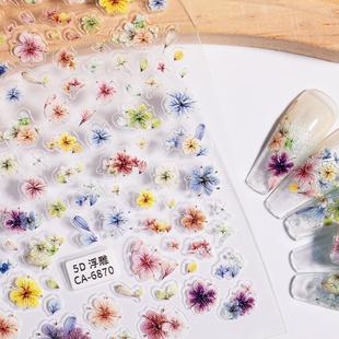Simulated Colorfulful Dried Flower Nail Stickers 5D Embossed Stereo Fresh Small Floral Nail Art Stickers Jewelry Ca Style
