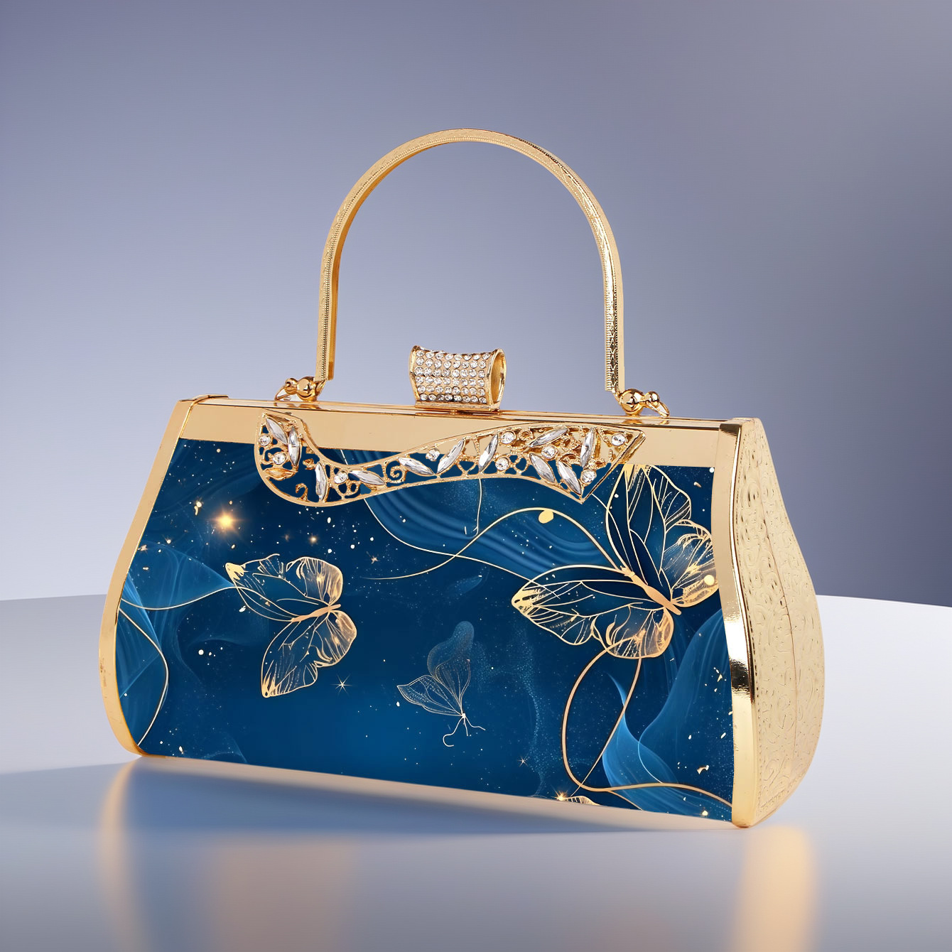Pochette da sera elegante smeraldo con motivi floreali oro_voghion.com