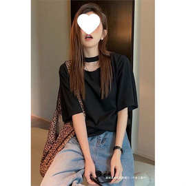 棉质大码遮肚子短袖T恤女装宽松设计感挂脖镂空半袖韩版休上衣潮
